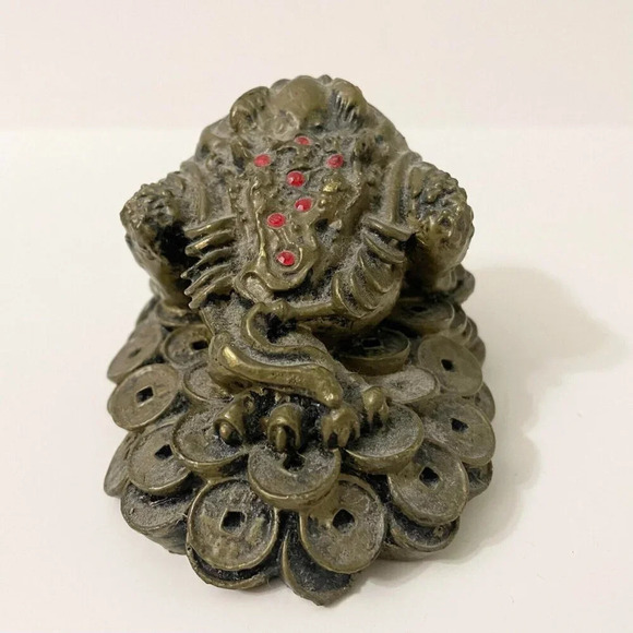 Chinese Feng Shui Resin Wealth  Lucky Money Frog Statue Figurine Chip - Picture 4 of 11